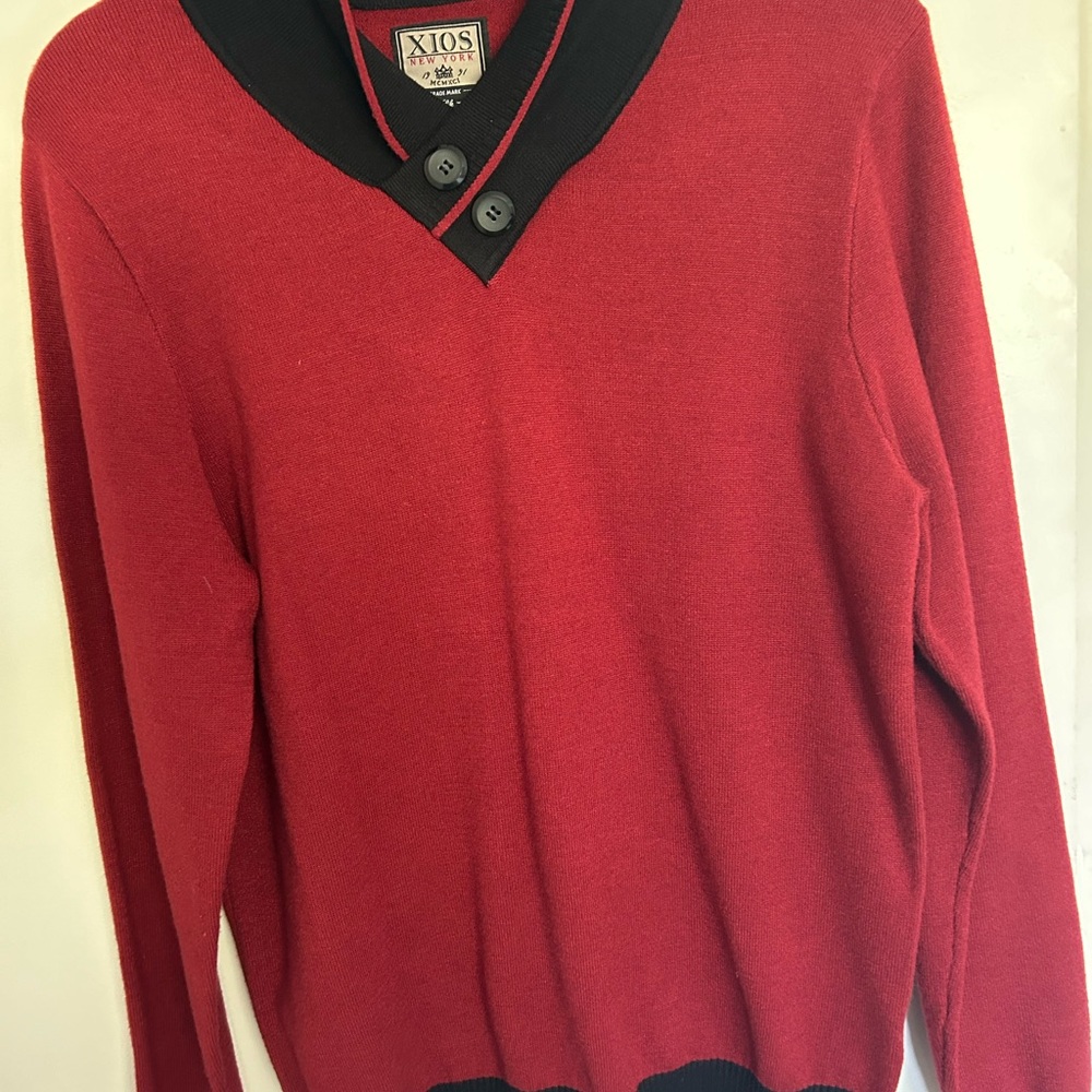 Sweater Red V-Neck Sweater with Black Contrast-gorgeous!! Well made!